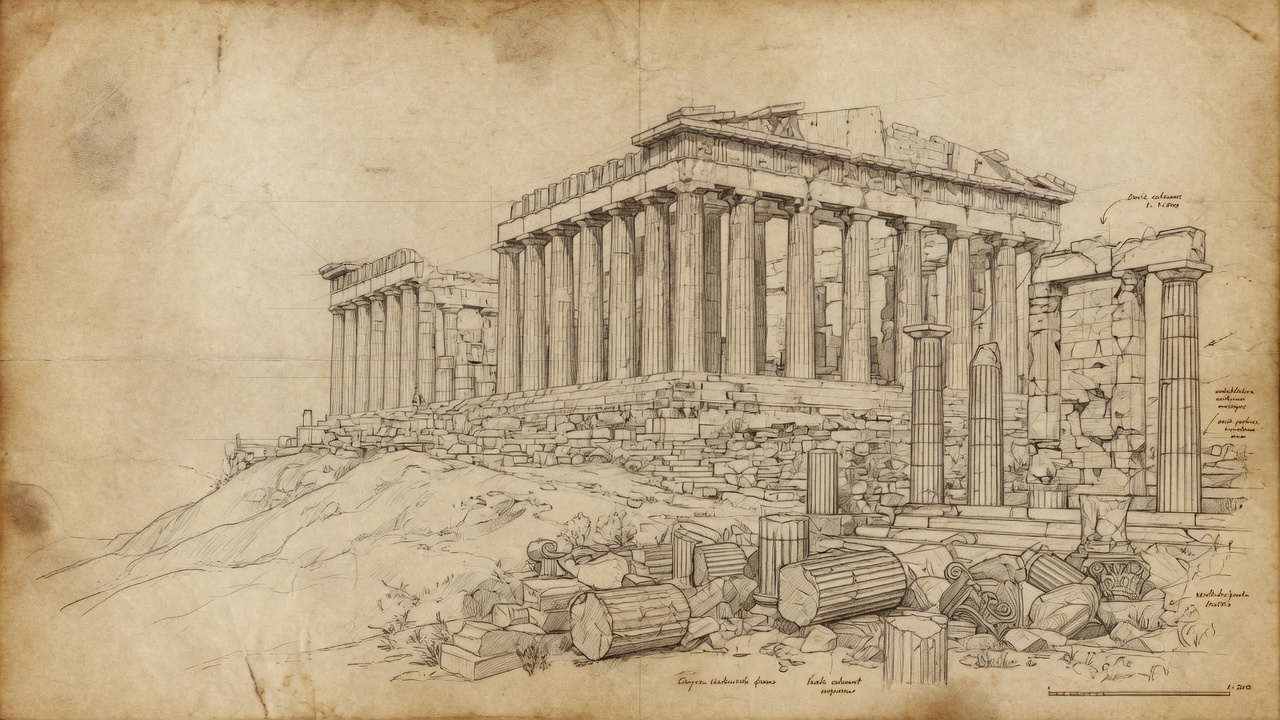 Ancient Greek Parthenon architectural sketch